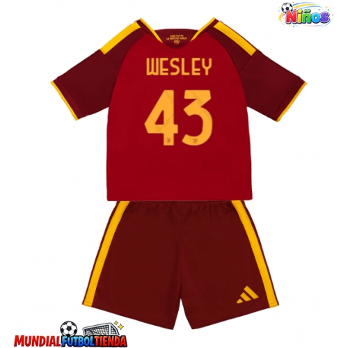 Camiseta AS Roma Wesley Franca #43 Primera Equipación Replica 2026-27 para niños mangas cortas (+ Pantalones cortos)